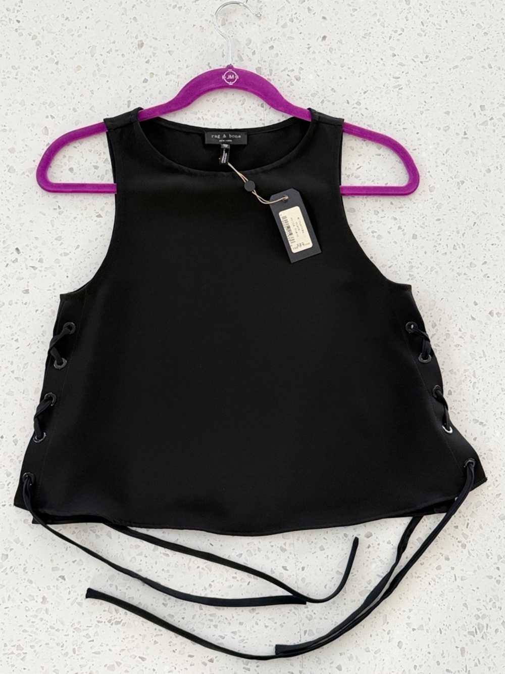 rag & bone Black Lace-Up Side Crop Tank NWT Size XXS